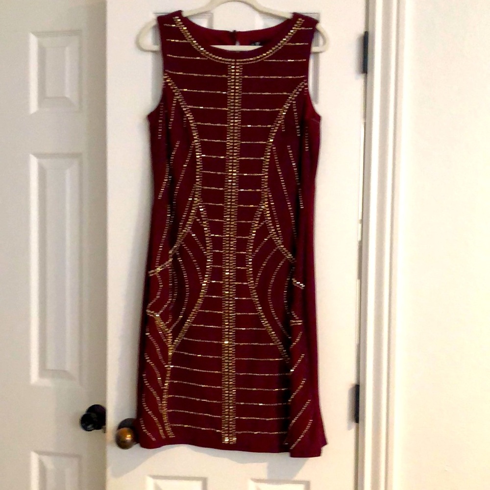 Leslie Fay Bodycon Sequins DressSize 16 Burgandy